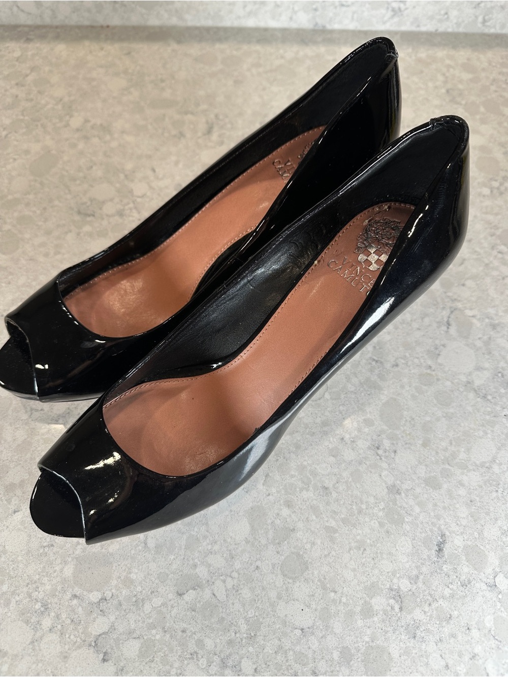 Vince Camuto Black Patent Peep-Toe Heels